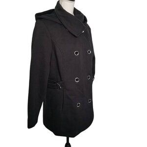 Intl Details Women's Black Double Breasted Jacket Coat w/Detachable Hood…